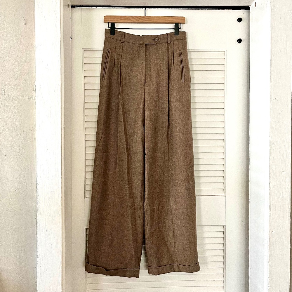 Vintage Liz Clairborne Taupe Lined Wool Pants with Pockets and Cuffs Size 8